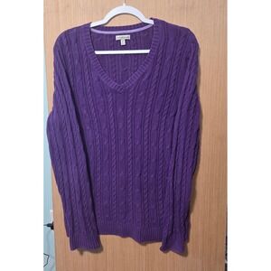 Crofts‎ & Barrow Womens XL Purple Cable Knit V Neck Long Sleeve Sweater